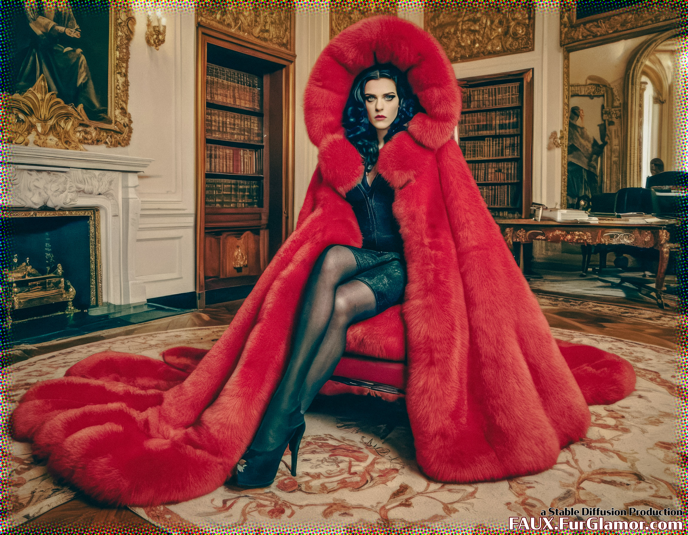 Stable Diffusion Render of Katie McGrath in a Fur Coat