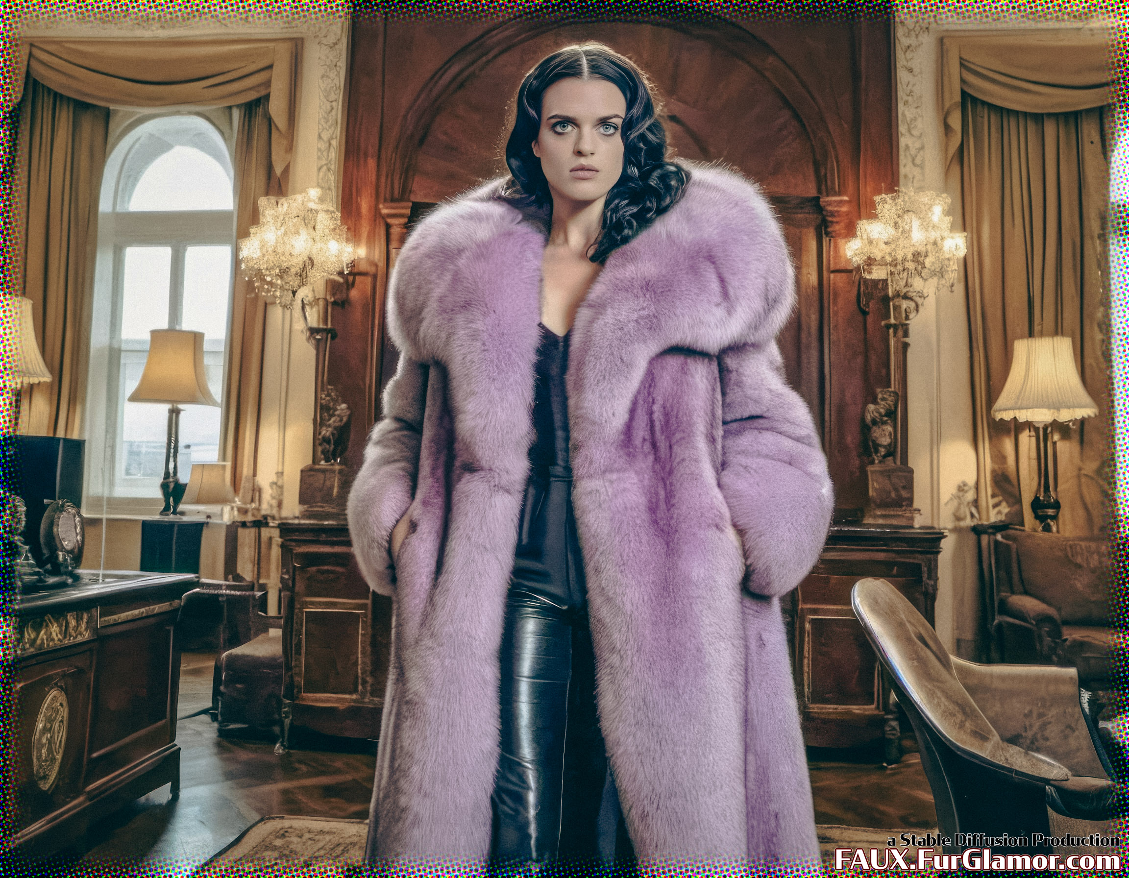 Stable Diffusion Render of Katie McGrath in a Fur Coat