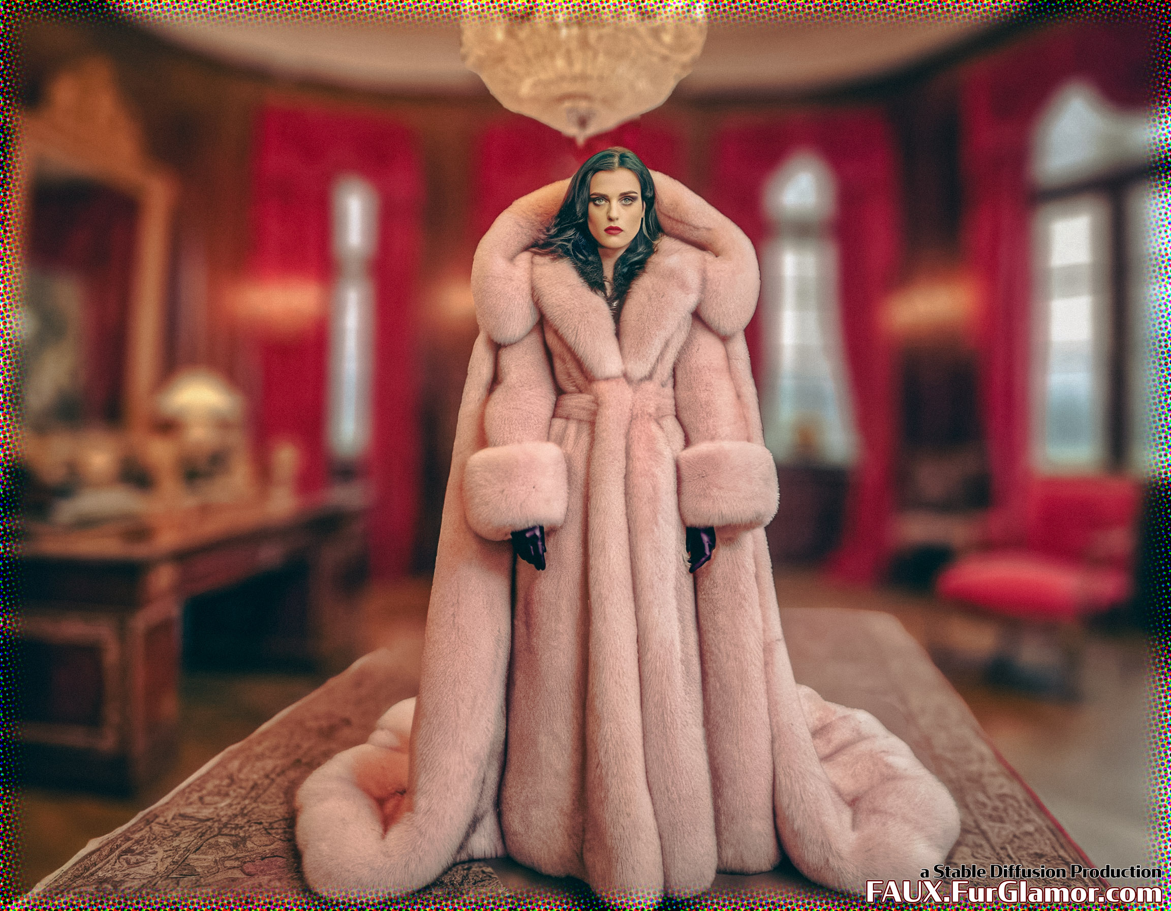 Stable Diffusion Render of Katie McGrath in a Fur Coat