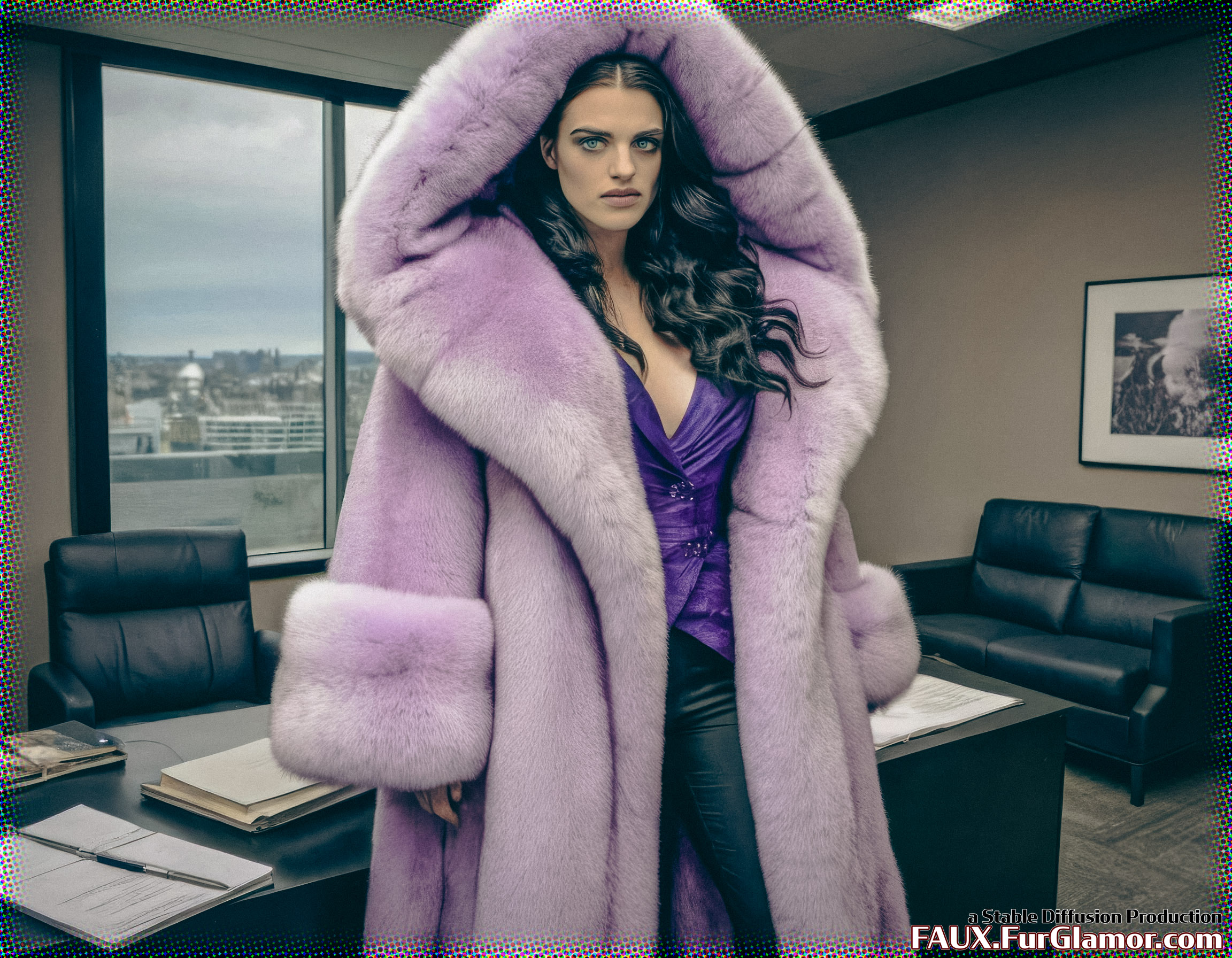 Stable Diffusion Render of Katie McGrath in a Fur Coat