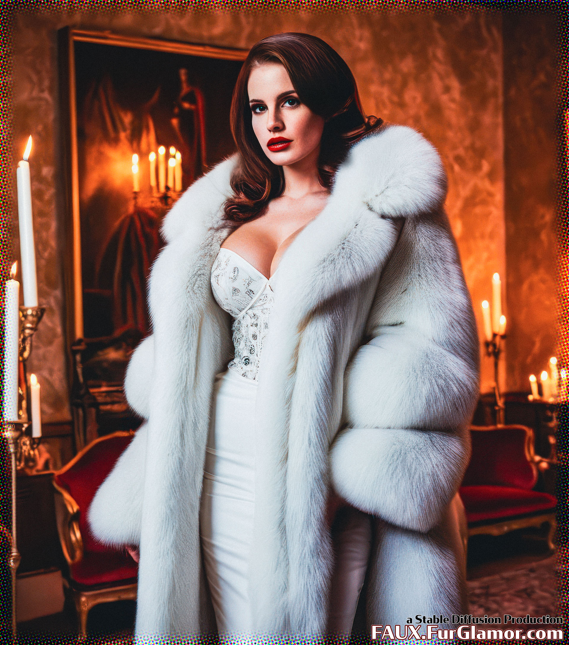 Stable Diffusion Render of Lana Del Rey in a Fur Coat