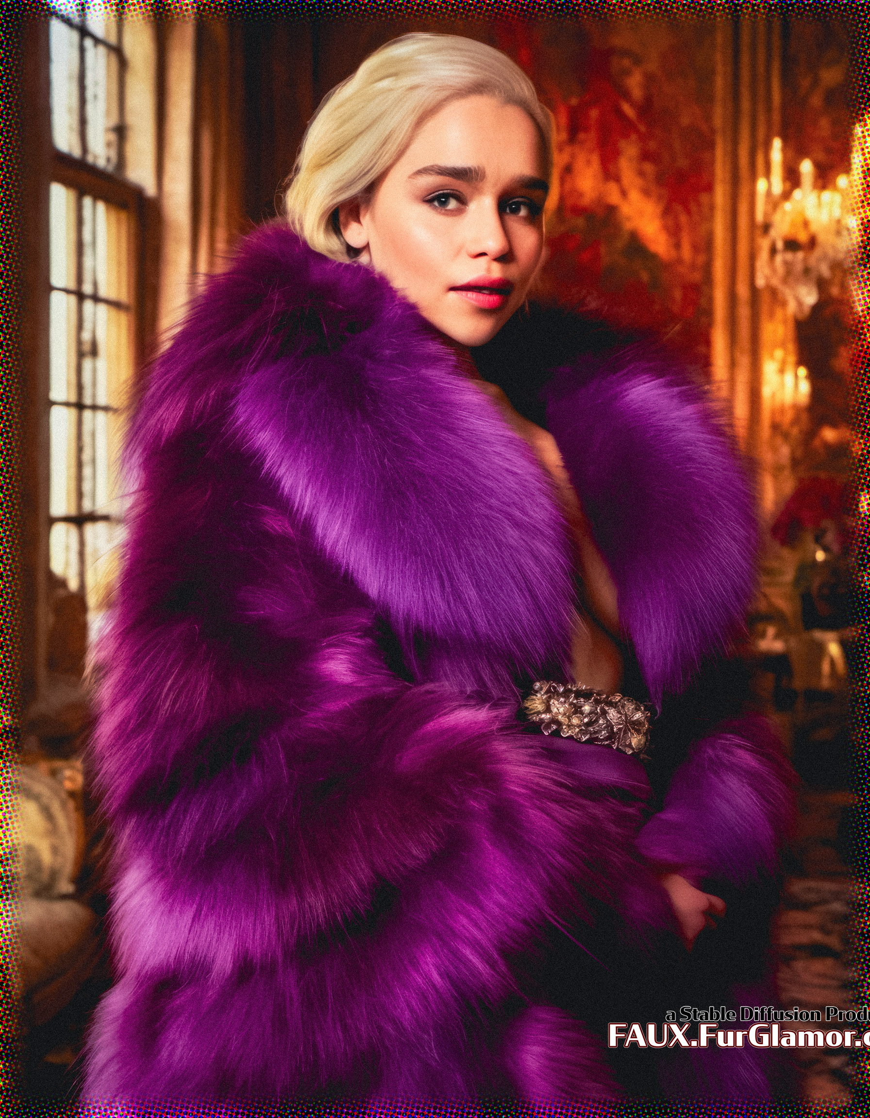 Stable Diffusion Render of Emilia Clarke in a Fur Coat