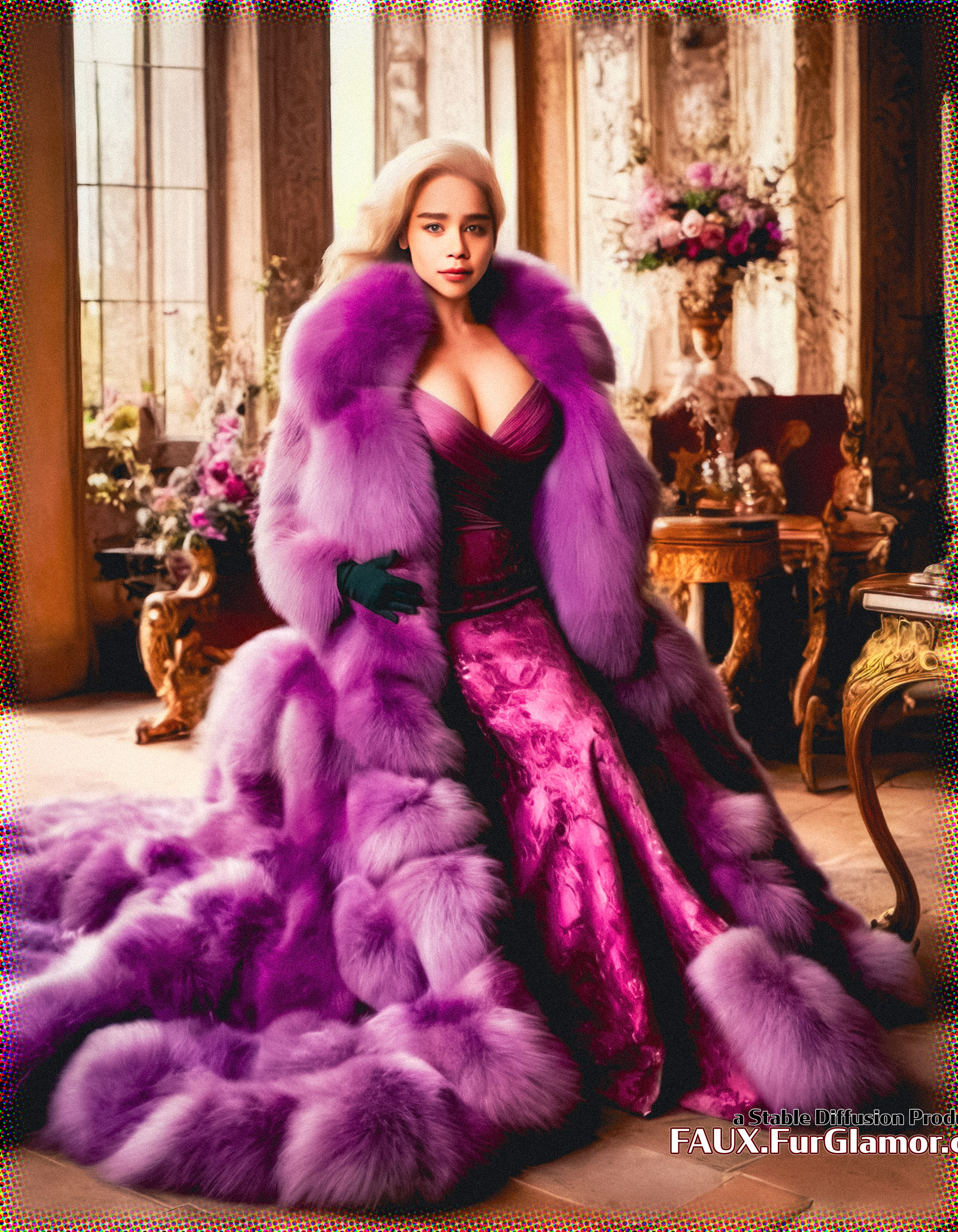 Stable Diffusion Render of Emilia Clarke in a Fur Coat