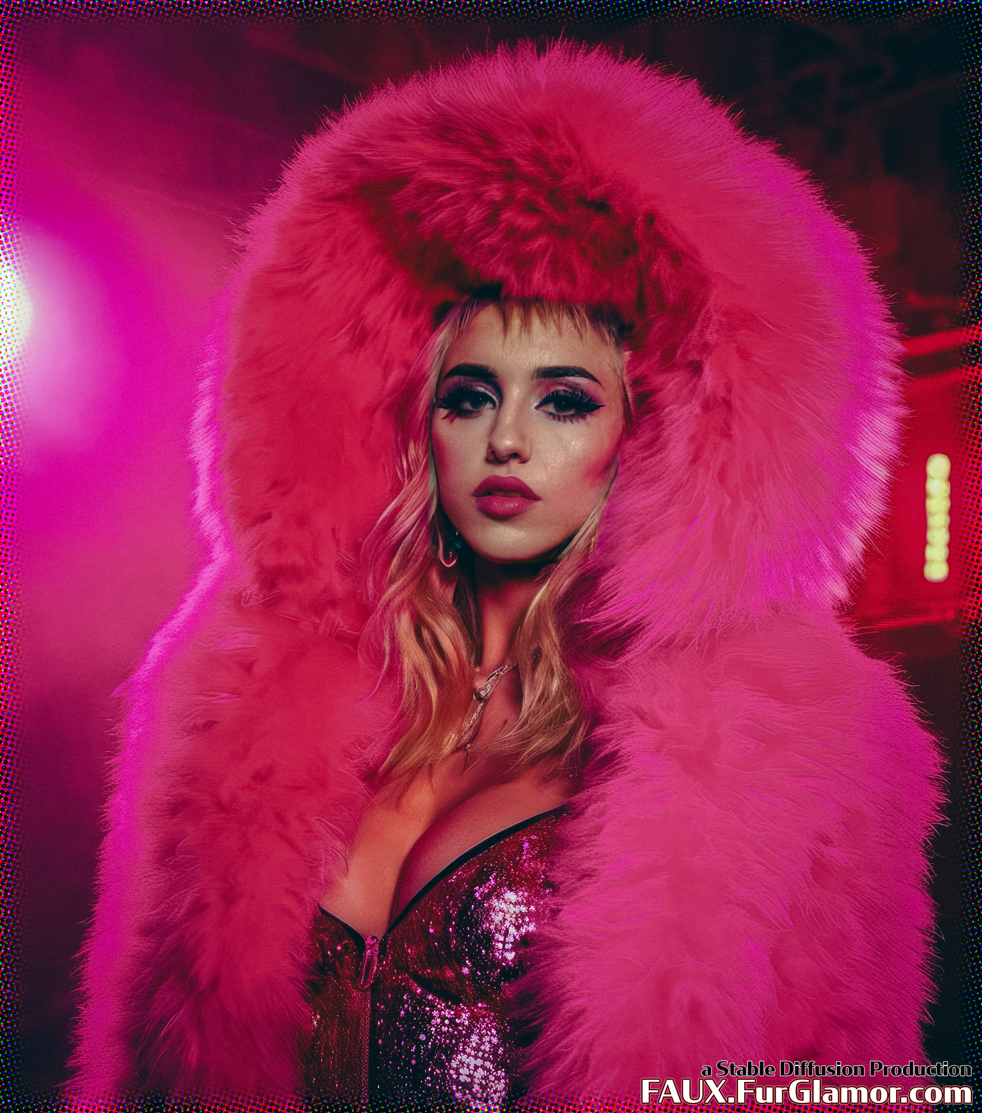 Stable Diffusion Render of Miley Cyrus in a Fur Coat